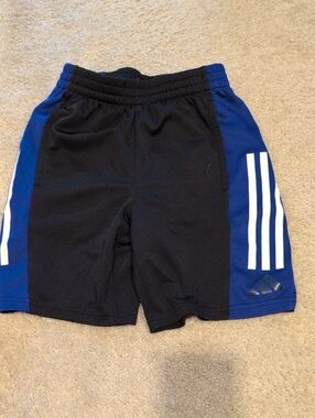 adidas Black & Blue Kids Athletic Shorts with White Stripes